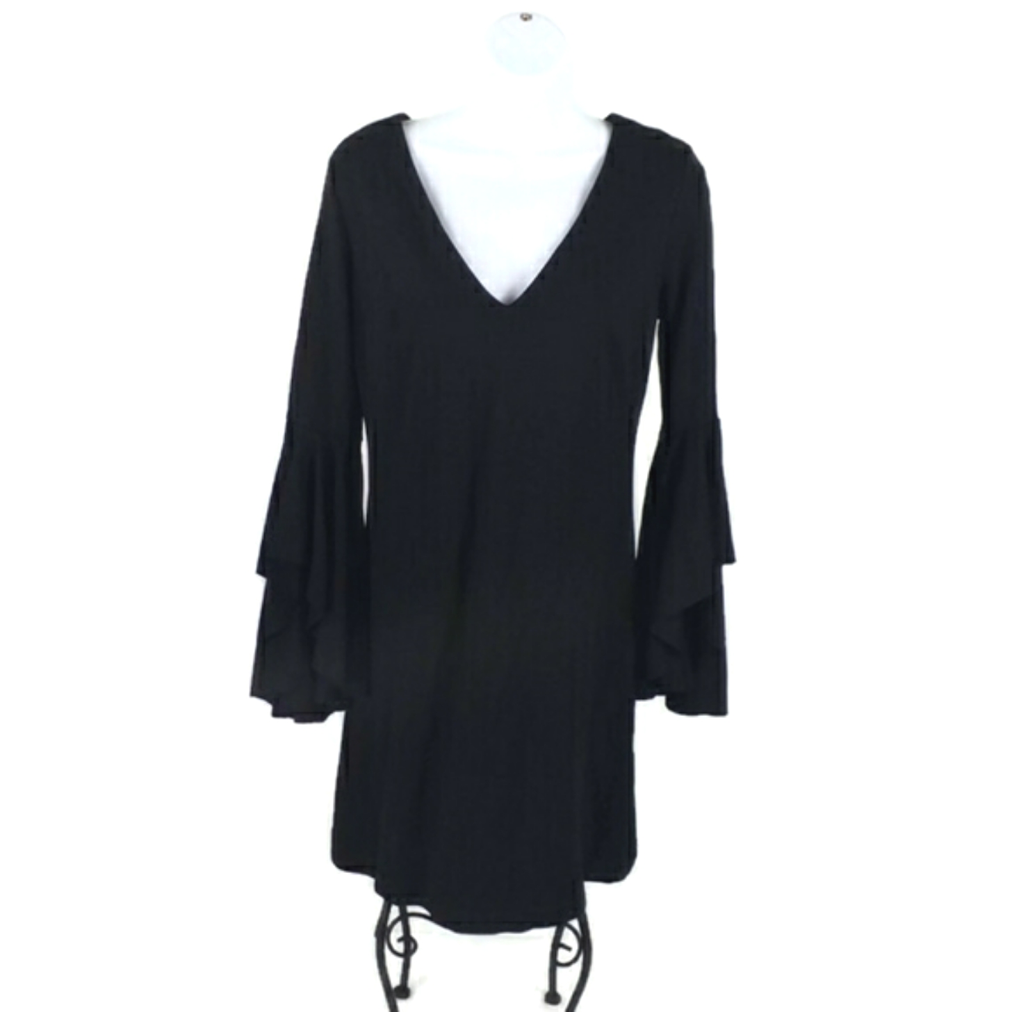 Bailey 44 Black Ponte Mini Bell Sleeve Mini Sheath Dress Womens Small